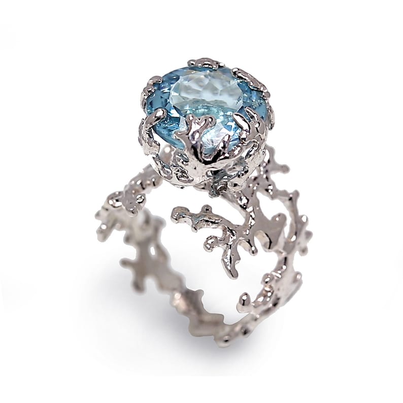 CORAL Sky Blue Topaz Engagement Ring, Statement Ring, Silver Blu CORAL Sky Blue Topaz Engagement Ring, Statement Ring, Silver Blu