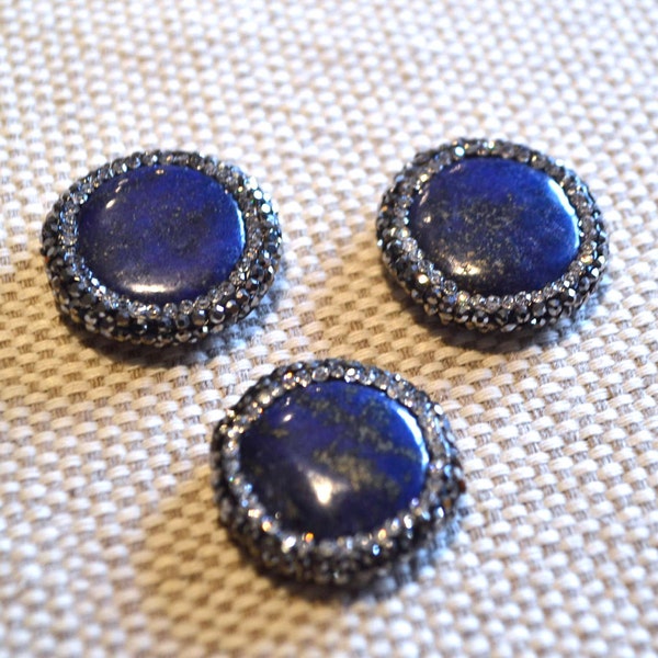 BEAUTIFUL! NEW Lapis Lazuli Stone Bead with Crystal Pave Rhinestone setting, Tribal Boho Gypsy Charm Bead