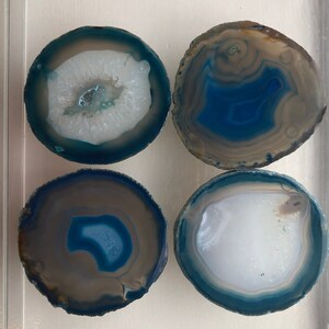 SET OF 4 COASTERS - Beautiful & Elegant Neutral Blue Tones Agate Slice Coasters set of 4 raw edge-213
