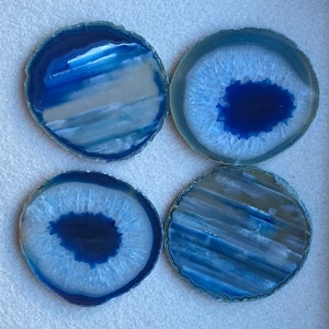 SET OF 4 COASTERS - Beautiful & Elegant Blue Turquoise Tones Agate Slice Coasters set of 4 raw edge-186