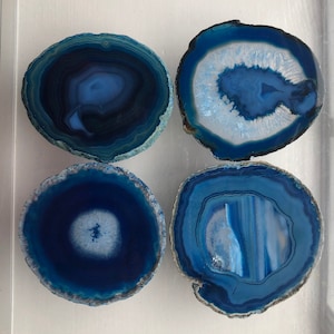 SET OF 4 COASTERS - Beautiful & Elegant Blue Tones Agate Slice Coasters set of 4 raw edge-212