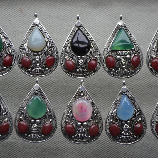 Silver and Gemstones Pendants from India, bohemian, gypsy, tribal, pendant, charm, gemstone