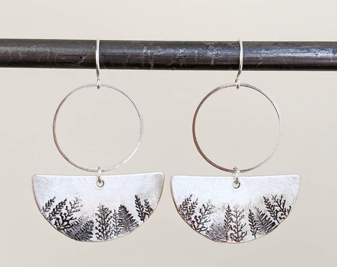 Silver Tree Earrings / Silver Forest Earrings / Silver Half Moon