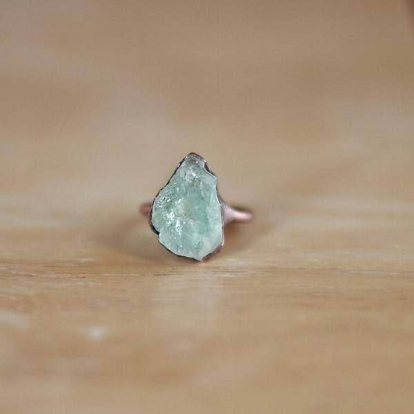 Raw Aquamarine Ring Gemstone Ring Raw Crystal Ring Raw Stone Ring Blue March Birthstone Ring Handmade Artisan Copper Cocktail Ring Size 7.5