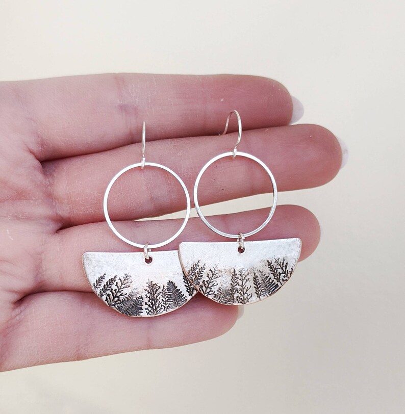 Silver Forest Earrings / Silver Half Circle Earrings / Silver Etsy