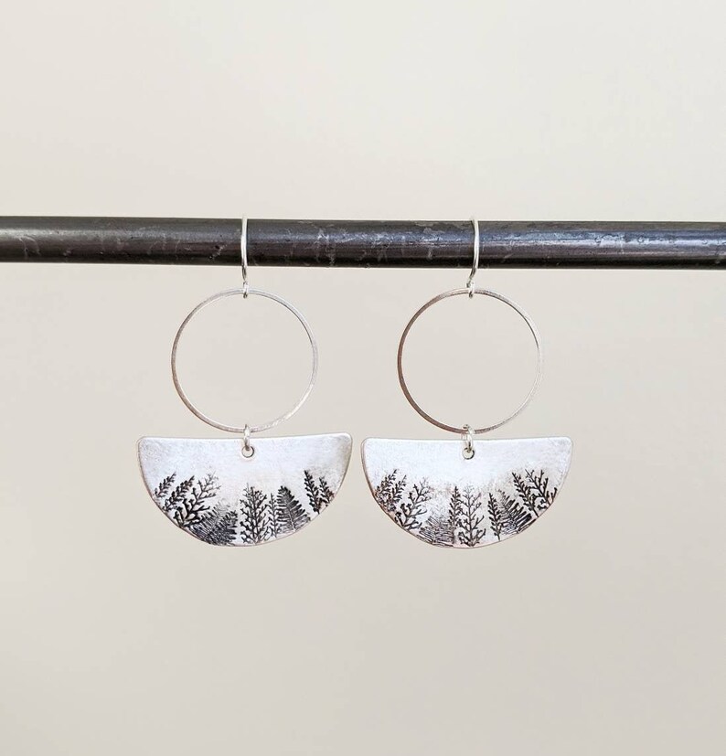Silver Forest Earrings / Silver Half Circle Earrings / Silver Etsy