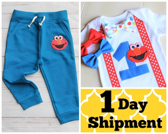 Elmo 1st Birthday Set Elmo Birthday Outfit Boy Elmo First Etsy