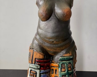Handmade Ceramic Woman Torso Sculpture: Caribbean Art
