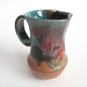 Left Handed Ceramic Mug: Wheel Thrown Tea Cup, Green & Purple-Red Glaze
