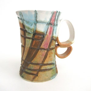 Mug - ceramic tea mug - ceramic coffee mug - gloss and mat outside, green inside - ceramic cup wheel thrown - modern geometric design.