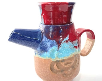 Coffeepot-Ceramic coffeepot-Teapot-Ceramic teapot-Handmade ceramic coffeepot-Handmade teapot-Blue, aqua, purple, brown teapot-Wheel thrown.