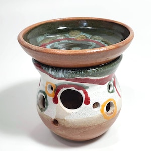 Oil burner-Ceramic oil burner-white and black handmade essential oil diffuser-aromatherapy: handmade ceramic oil burner-wheel thrown.