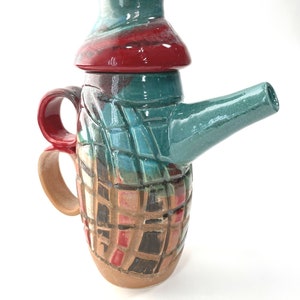 Coffeepot-Teapot-Ceramic coffeepot-Handmade ceramic coffeepot-Handmade ceramic teapot-Green, purple, white and brown teapot-Geometric design