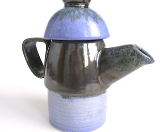 Handmade Ceramic Teapot: Blue and Black Glazed Coffeepot (14-15 oz)