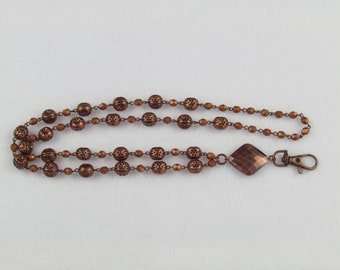 Copper Acrylic and Glass Beaded Lanyard #1