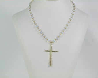 Opal Style Beaded Cross Necklace in Gold