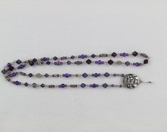 Odds & Ends in Purple Beaded Lanyard in Silver