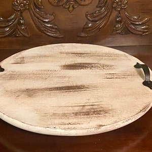 15" Farmhouse Wood Tray Lazy Susan, Rustic, Hand Painted