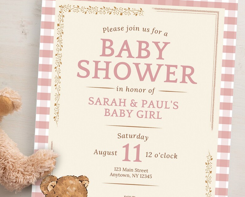 Editable Classic Teddy Bear Picnic Baby Shower Invitation Etsy