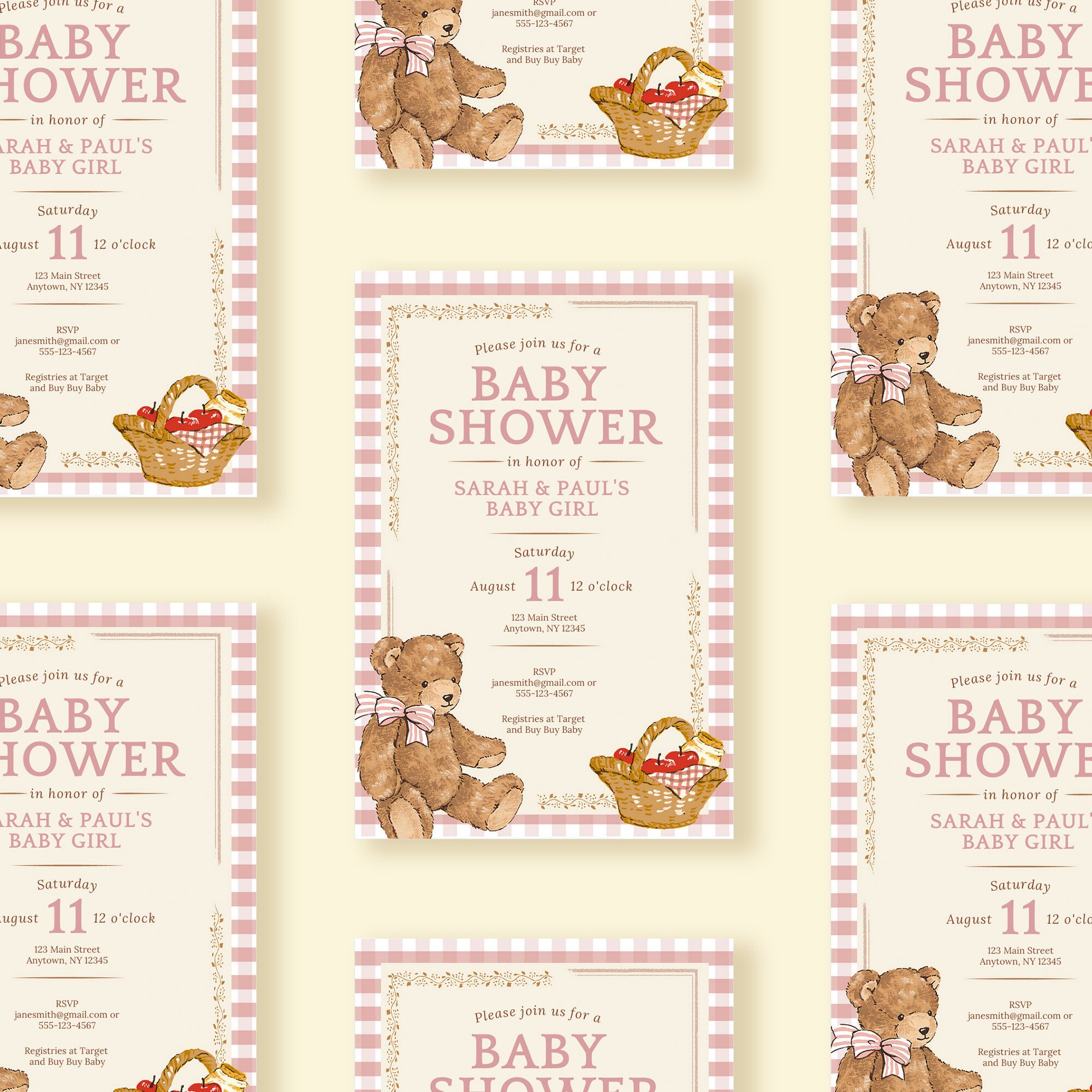 Editable Classic Teddy Bear Picnic Baby Shower Invitation Etsy