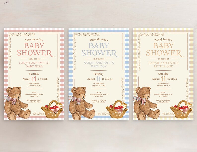 Classic Teddy Bear Picnic Baby Shower Invitation Digital Etsy UK