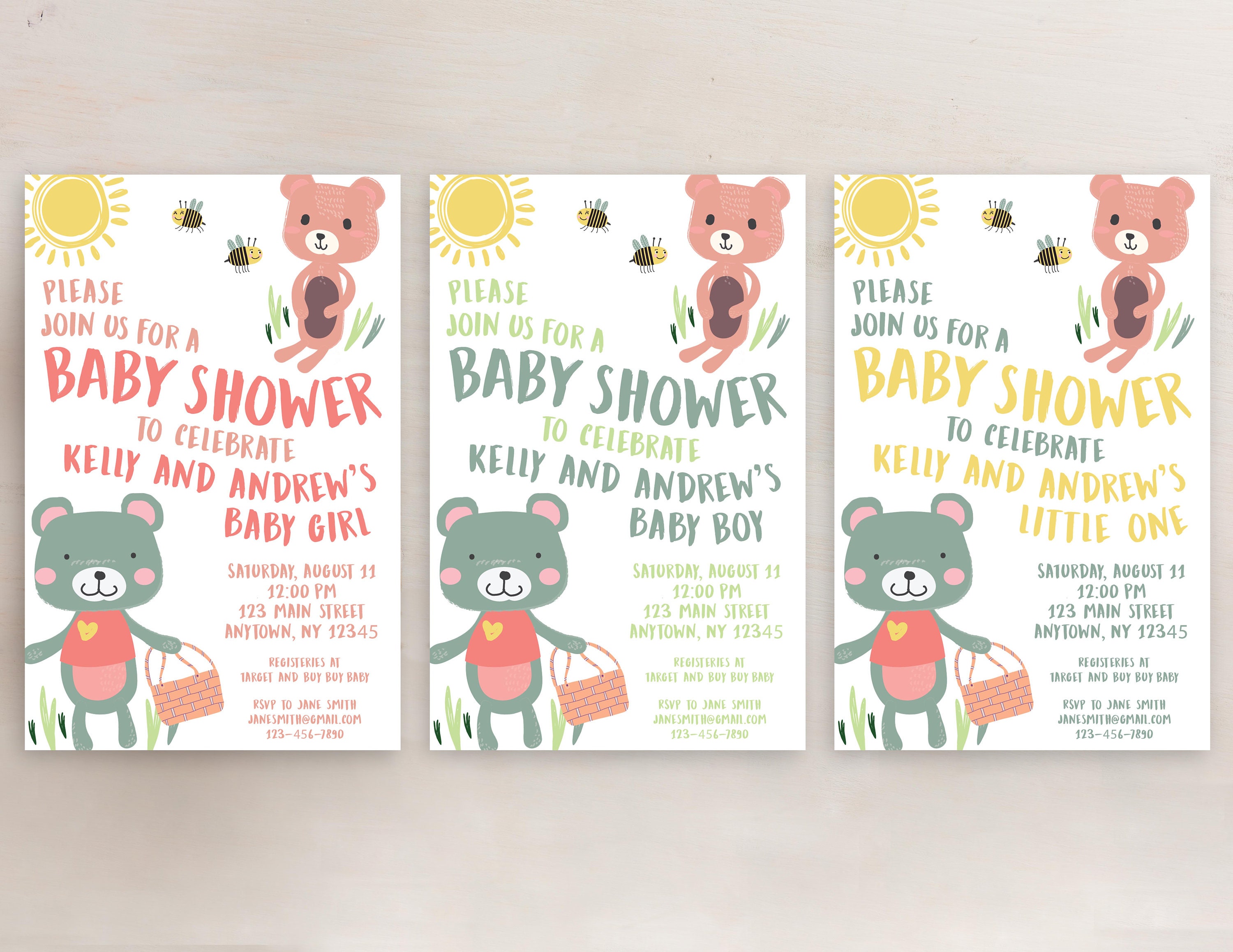 Playful Teddy Bear Picnic Baby Shower Invitation Digital Etsy