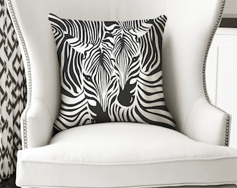 18x18 Zebra Pillow, Black and White Décor, Zebras, African Animals, Nursery Decor, Kids, Throw Pillow, Decorative Pillow, Animal Pillow