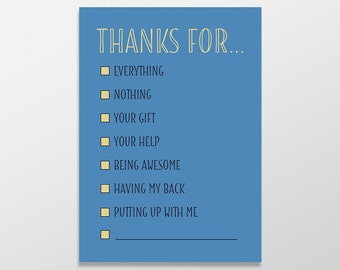 Funny Thank You Card, Multiple Choice Card, Funny Greeting Card, Thanks for Nothing, Thanks for Everything, Multiple Choice Thank You