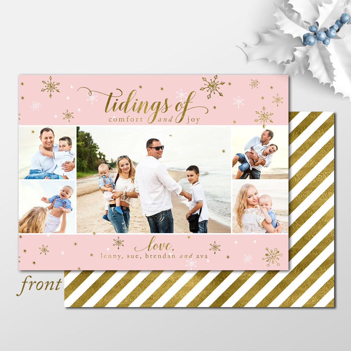 Blush and Gold Holiday Photo Cards You choose printable or | Etsy