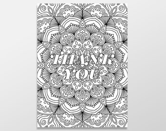 Adult Coloring Thank You Card, , Color Me Greeting Card, Unique Thank You Card, Thanks for Everything, Interactive Greeting Card