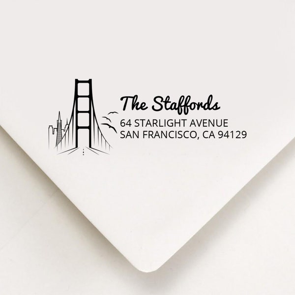 San Francisco Return Address Stamp, Golden Gate Bridge Self Inking State Address Stamp, Wedding Stamp, Housewarming Gift, Realtor Gifts