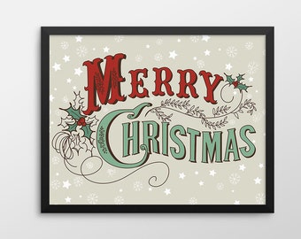 Christmas Printable Art, Merry Christmas Wall Art, Christmas Decor, Christmas Print, Merry Christmas Holiday Decor Sign