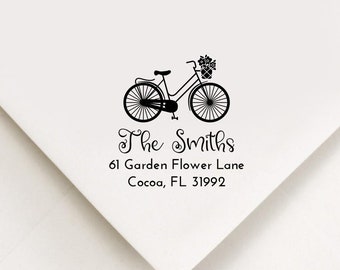 Bicycle Return Address Stamp, Self Inking Stamp, Garden Address Stamp, Custom Address Stamp, Housewarming Gift, Realtor Gift, Bicycle Gift