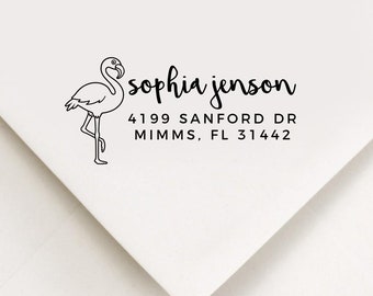 Flamingo Return Address Stamp, Custom Stamp, Self Inking Stamp, Wedding Address Stamp, Custom Address Stamp, Housewarming Gift, Realtor Gift