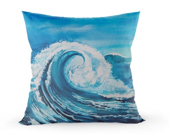 18x18 surfing decor pillow, ocean wave throw pillow, beach decor, coastal decor, surf pillow cover, dorm decor, college decor, ocean decor