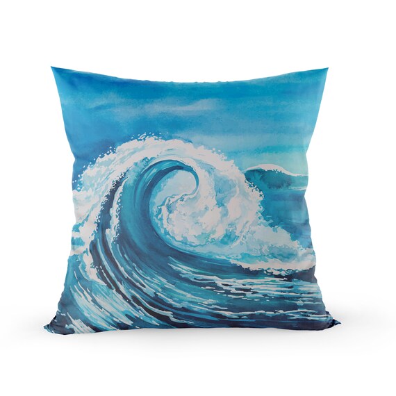 18x18 Surfing Decor Pillow Ocean Wave Throw Pillow Beach Decor