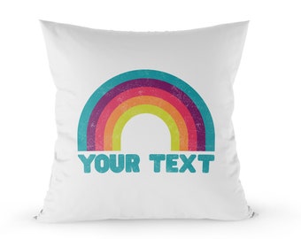 18x18 Custom Rainbow Name Pillow - Retro Hippie Gift - Pillow or Pillow Cover - Gift for Girls Women Children - Girls Room Rainbow Decor