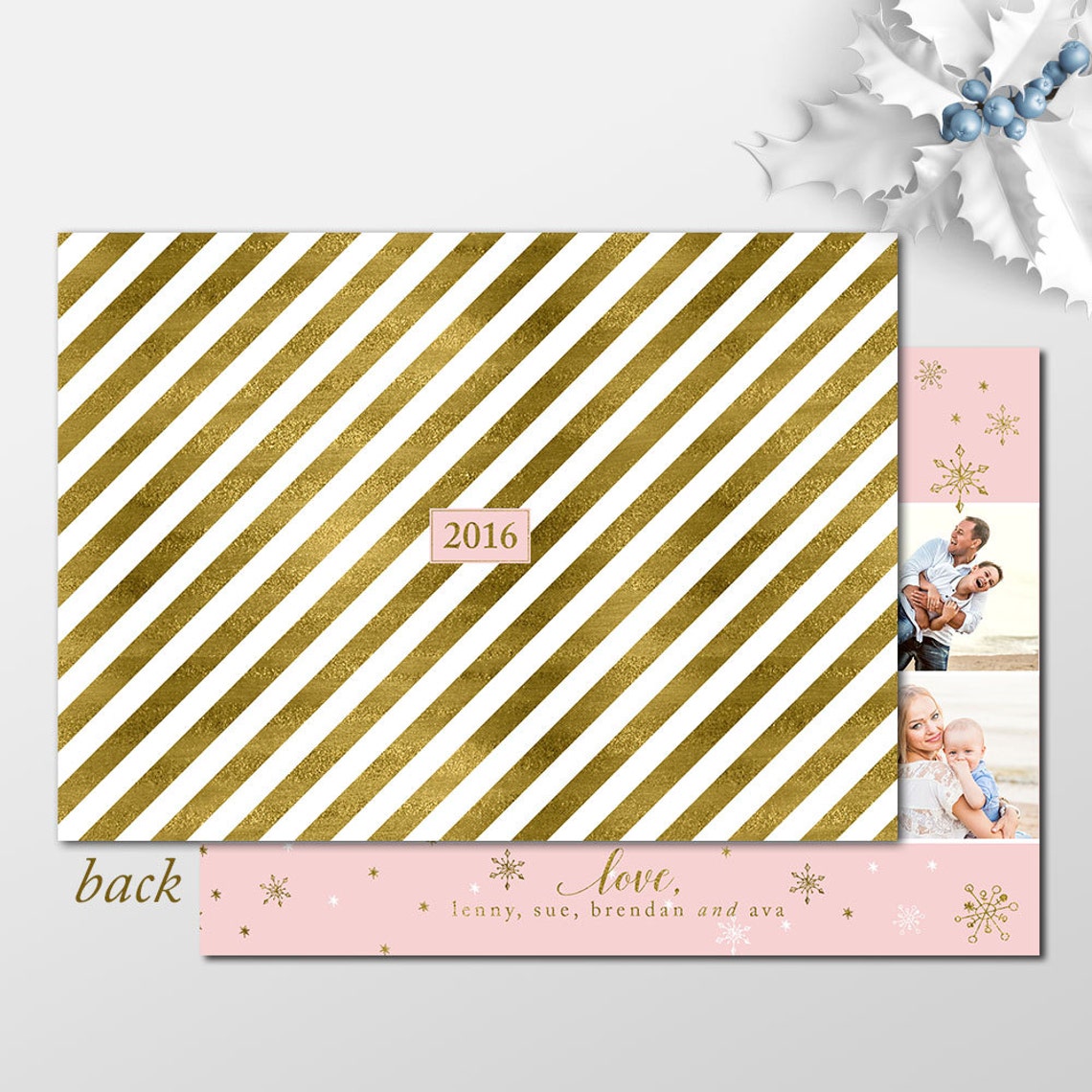 Blush and Gold Holiday Photo Cards You choose printable or | Etsy
