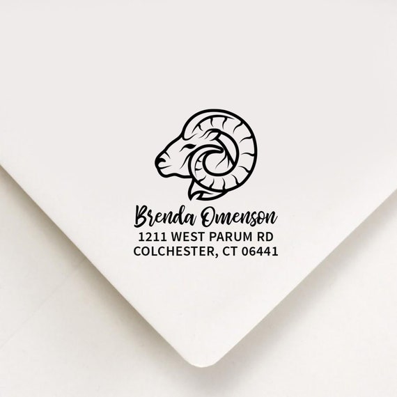 Horned Sheep Ram Return Address Stamp, Custom Stamp, Self Inking Stamp ...