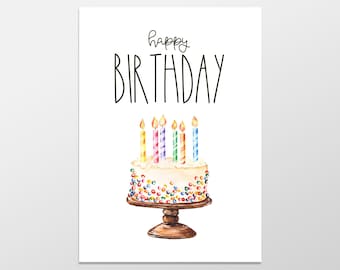 Birthday Card, Happy Birthday Card, Birthday Greeting Card, Birthday Cake Card of the Month, Simple, Minimalist Card for anyone
