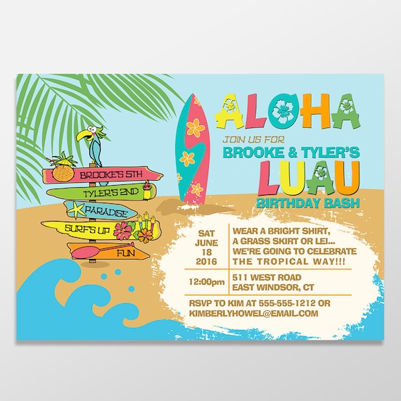 Kid's Luau Birthday Invitations, Girl or Boy Birthday Luau Invitations, Birthday Invitations - PRINTED - PRINTABLE - Luau Birthday Party Il_570xn