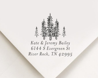 Woodland Pine Tree Forest Mountain Stamp Adventure Personalized Return Address Self Inking Stamp Realtor Closing Housewarming Christmas Gift