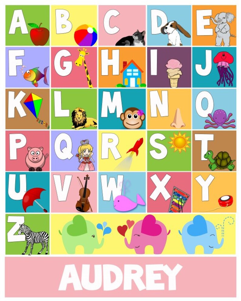 Personalized Alphabet Nursery Art Print Name Alphabet Etsy