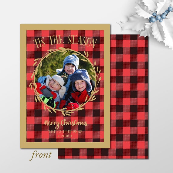 Flannel Christmas Photo Cards, Printable or printed photo holiday cards - Red and Black Buffalo Plaid Flannel Christmas Photo Cards Il_570xn