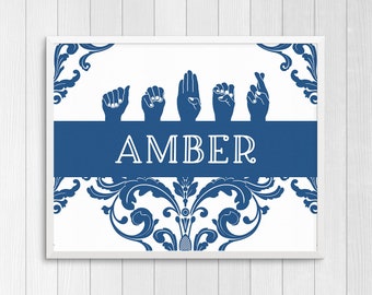 Personalized ASL Gift, ASL Nursery Art Name Print, Custom Sign Language Print, Gift for the Deaf and Hard of Hearing, ASL gifts