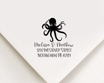 Custom Octopus Stamp, Self Inking Return Address Stamp, Beach, Nautical, Underwater, Under the Sea, Beach Return Address, Beach House Gifts