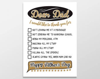 Funny Father's Day Card, Thank you for not, Card for Dad, Dad Card, Father Card, Multiple Choice Father's Day Card for Dad, Funny Greeting