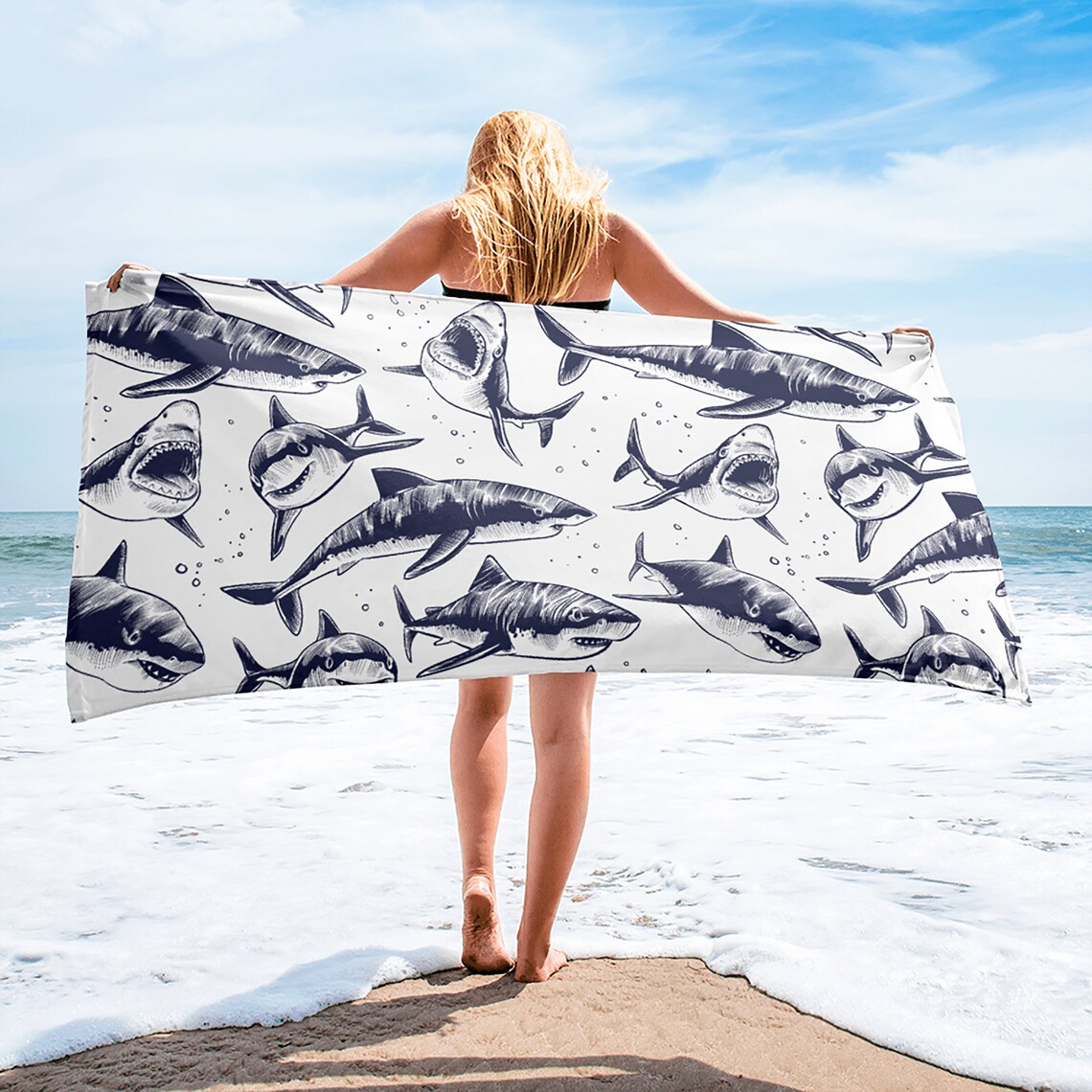 Shark Beach Towel Shark Pool Towel Shark Decor Unique Gift Etsy