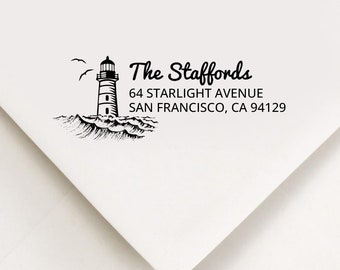 Lighthouse Return Address Stamp, Custom Stamp, Self Inking Stamp, Ocean Stamp, Light House Address Stamp, Coastal Gift, Nautical Stamp