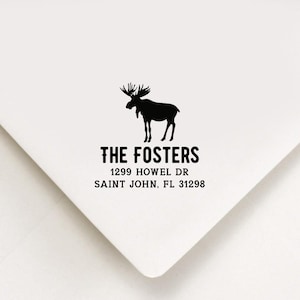 Moose Return Address Stamp, Custom Stamp, Self Inking Stamp, Rustic Stamp, Moose Address Stamp, Moose, Farmhouse Gift, Hunting Stamp, Alaska